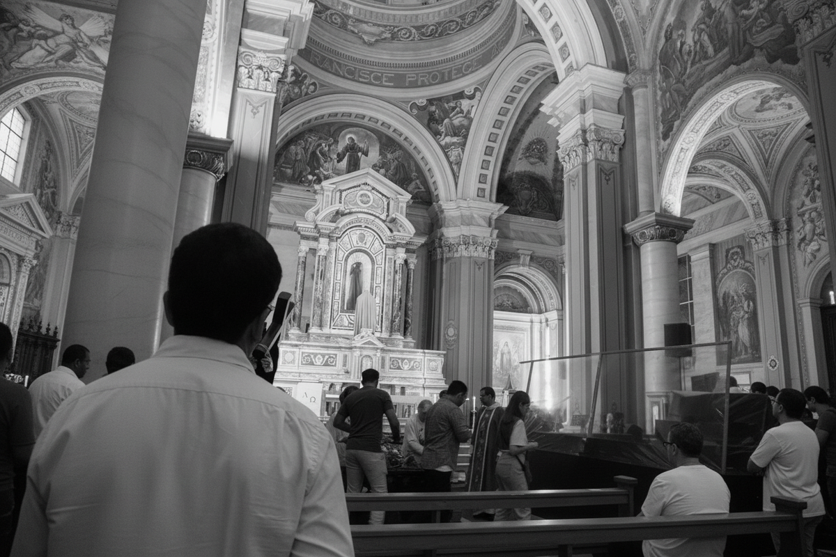 Interior de iglesia en blanco y negro